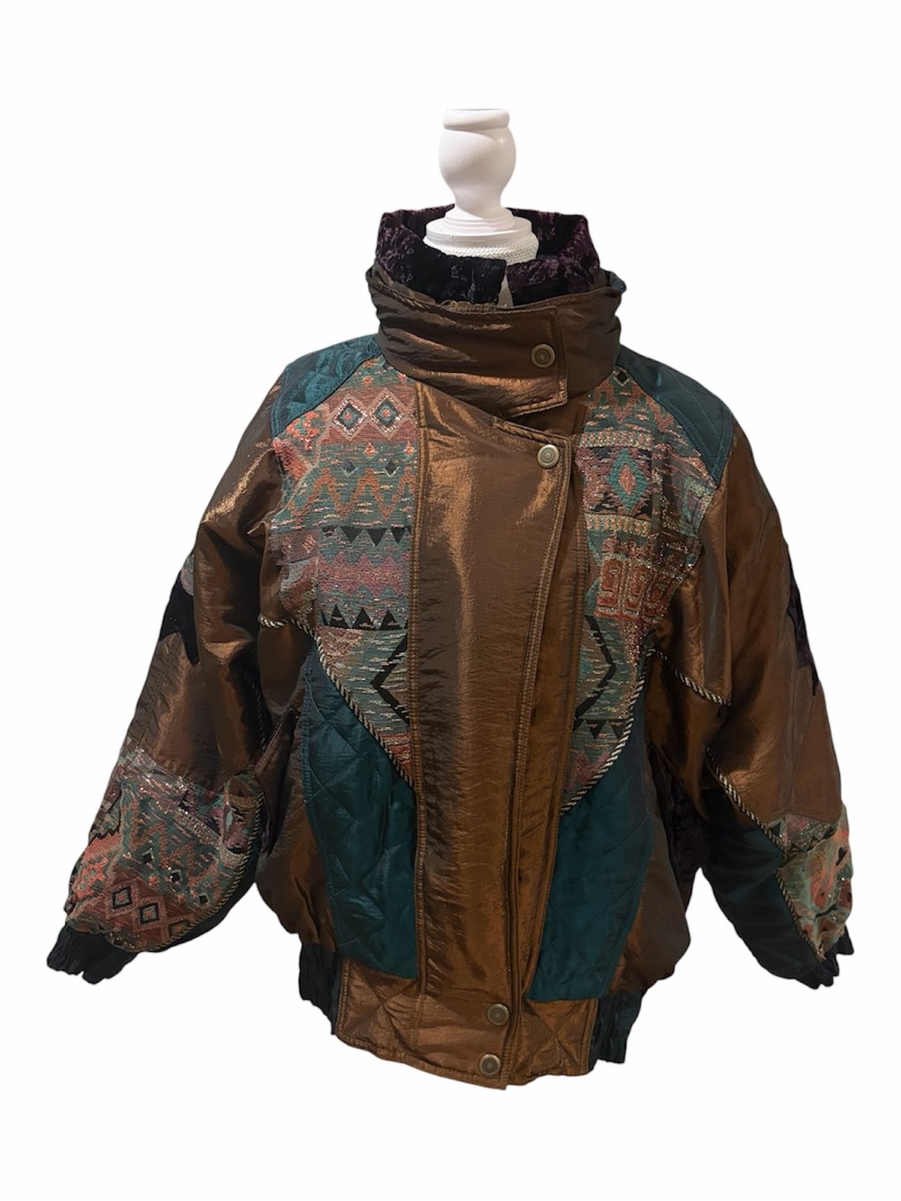 Vintage East West Patchwork Bronze Puffer Ski Jacket Sz M Outdoor Streetwear